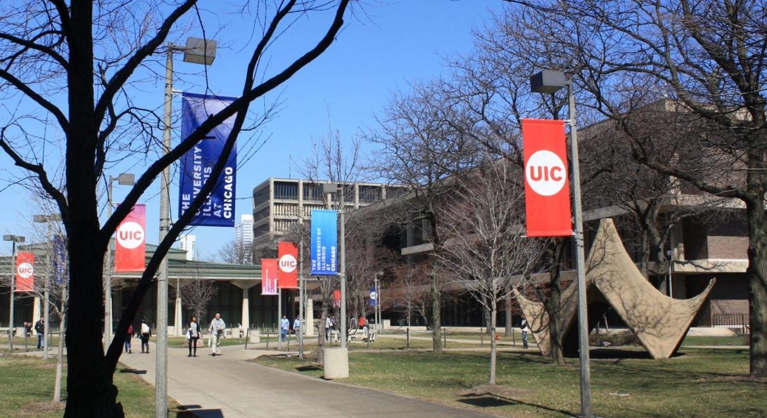 blue sky over campus