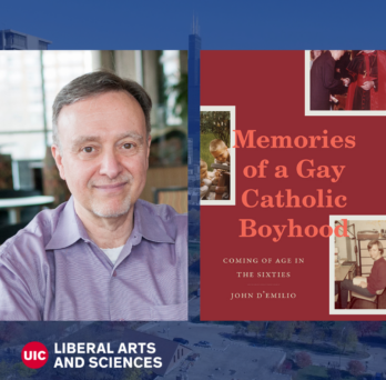 Professor John D'Emilio with book Memories of a Gay Cathoic Boyhood 