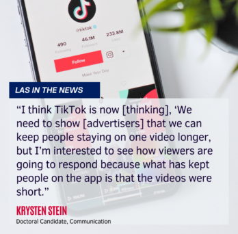 “I think TikTok is now [thinking], ‘We need to show [advertisers] that we can keep people staying on one video longer, but I’m interested to see how viewers are going to respond because what has kept people on the app is that the videos were short.” -Krysten Stein 