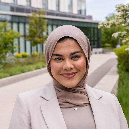 Student Nur speaks with atLAS interview series on UIC's campus